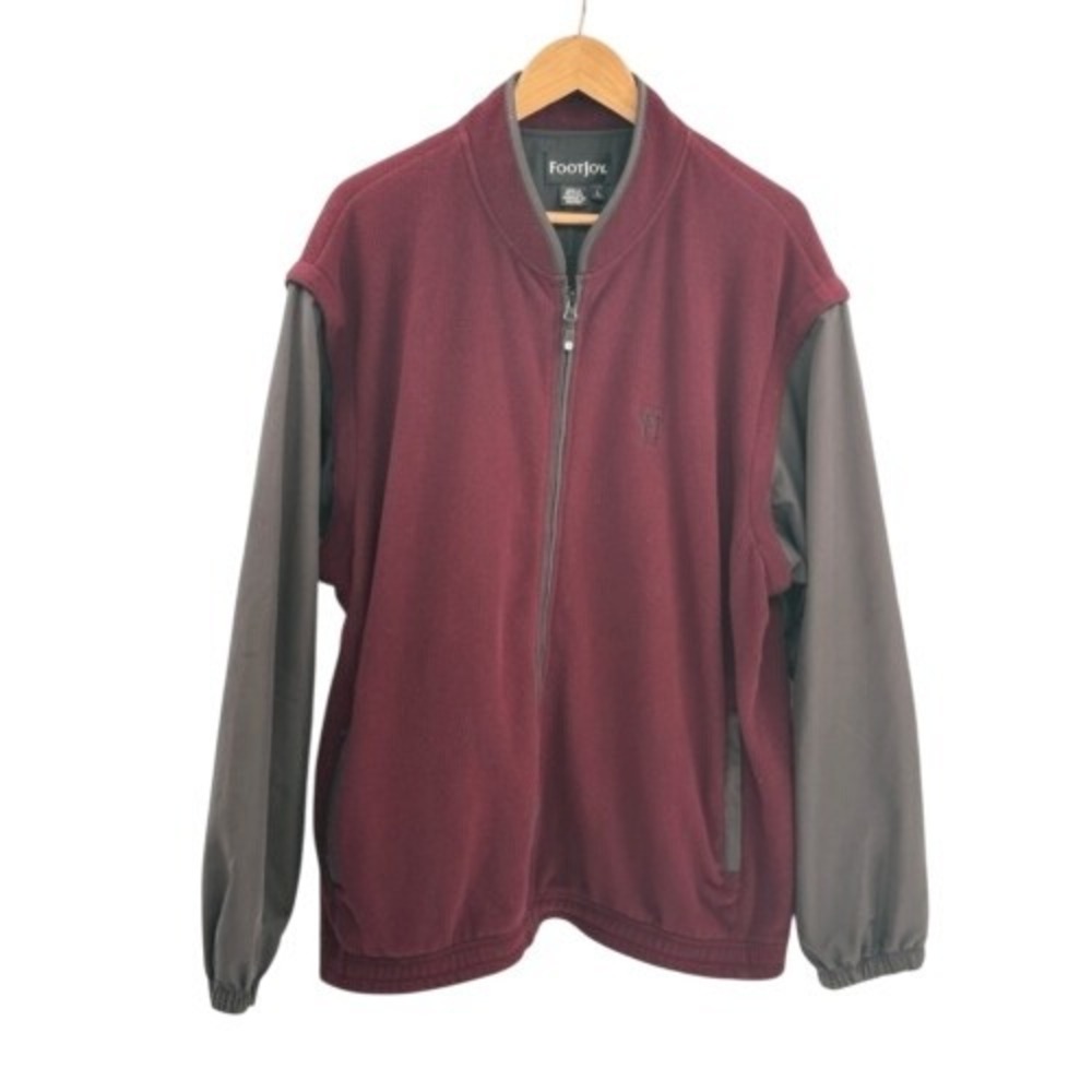 Footjoy Jacket Men Size Large Convertible Zip Off Sleeves Red Gray Fleece Vest